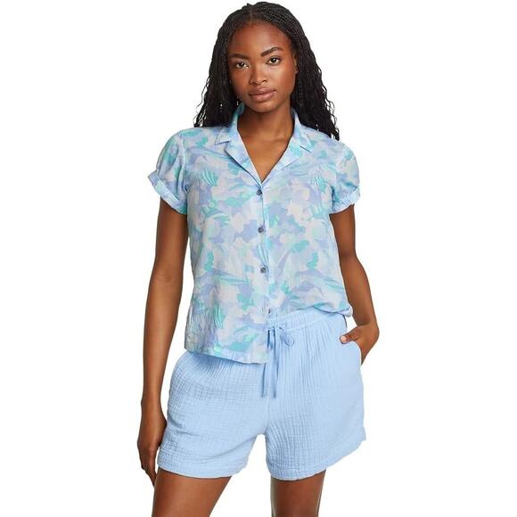 Eddie Bauer Blue Azure Packable Camp Button Up Shirt Women's S - Picture 1 of 7
